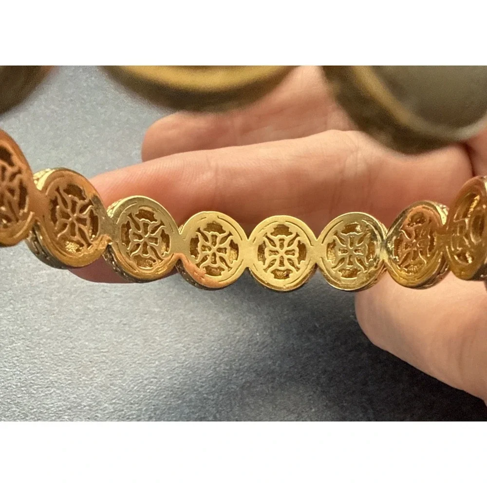 Rustic Cuff Mixed Metal Hammered Disc Open Cuff Bracelet Silver Gold Tone